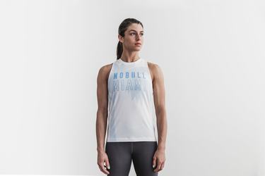 Nobull High-Neck Miami Palm Women's Tank Tops Blue | Australia (ZC0235)